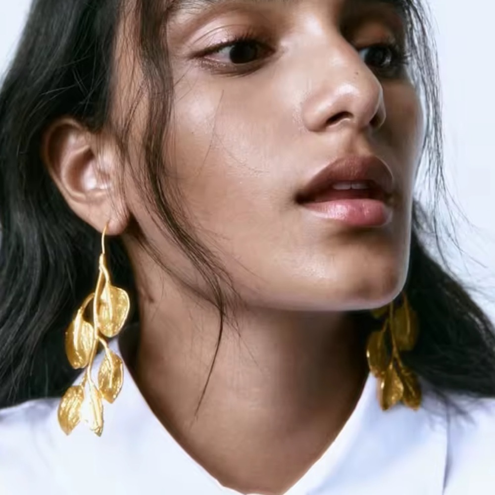 Unique Zara new Gold Leaf Drop Earrings